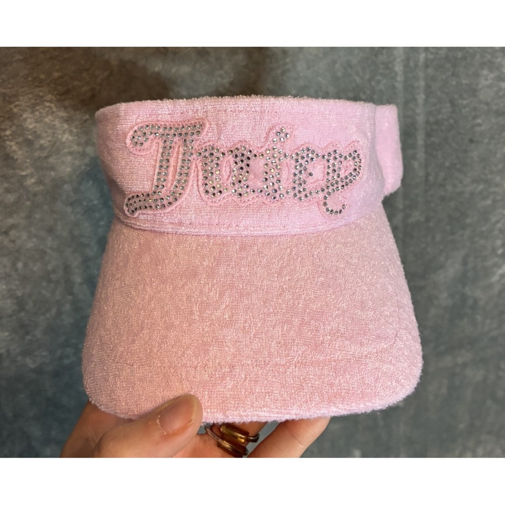 Juicy Couture Womens Light Pink Terry Cloth Visor Hat One Size Y2K Rhinestone